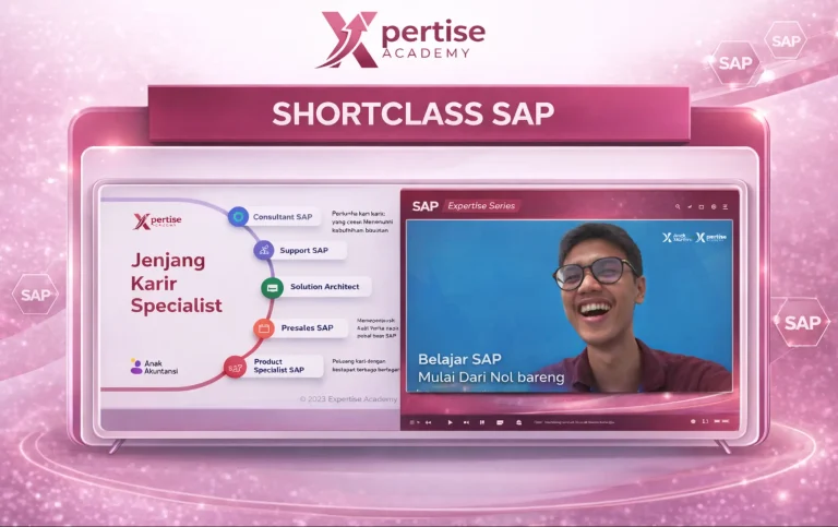 ShortClass SAP Xpertise Academy menampilkan jenjang karir SAP Specialist dan sesi training online SAP Business One