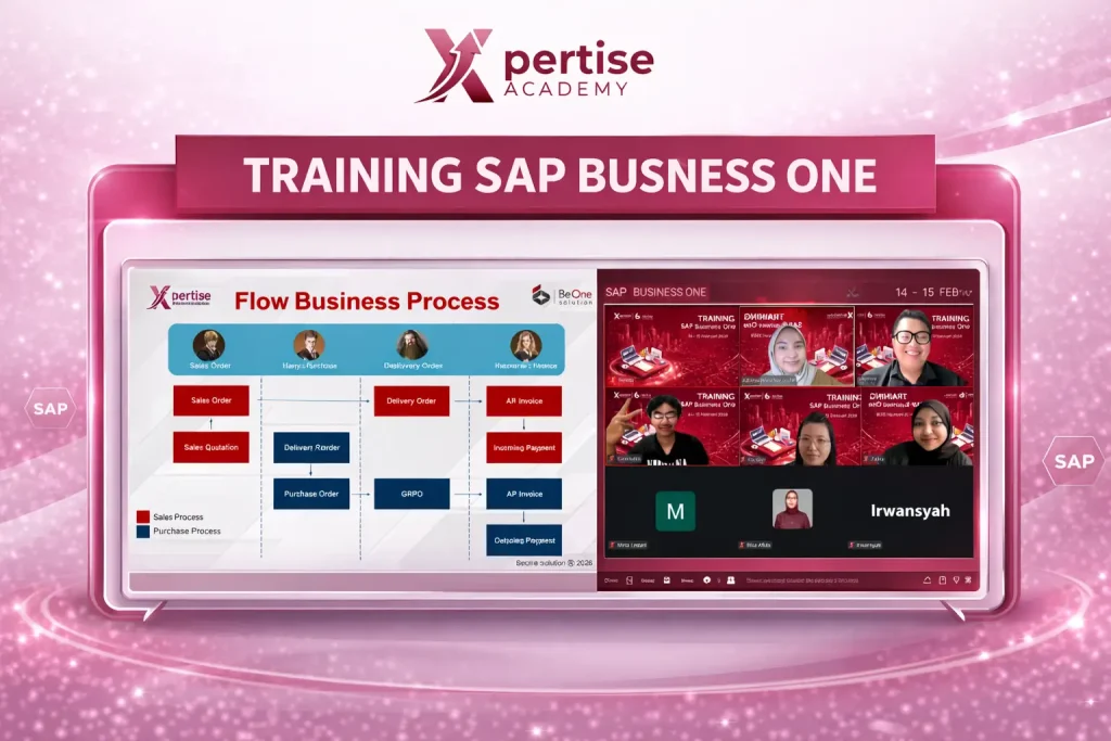 Sesi training SAP Business One secara virtual yang diikuti beberapa peserta dalam kelas online Xpertise Academy