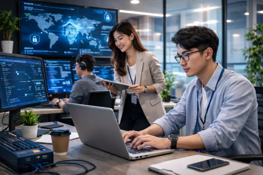 peserta training cyber security sedang belajar di kelas teknologi untuk persiapan karier di bidang IT